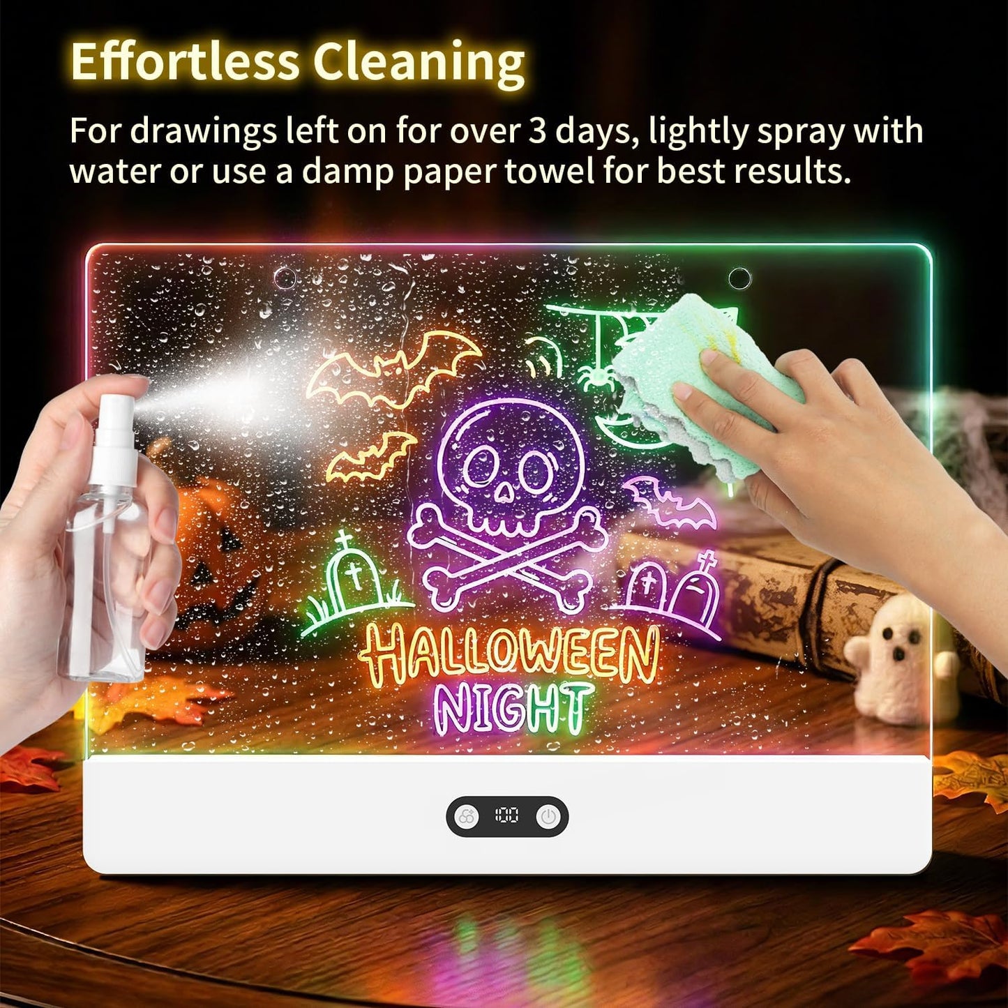 Rechargeable LED Drawing Board for Kids, 16" Light Up Acrylic Dry Erase Led Note Board with Stand, 11 Light Effects Drawing Tablet, Birthday Holiday Toy Gifts for Kids, 12 Markers (White)