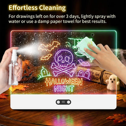 Rechargeable LED Drawing Board for Kids, 16" Light Up Acrylic Dry Erase Led Note Board with Stand, 11 Light Effects Drawing Tablet, Birthday Holiday Toy Gifts for Kids, 12 Markers (White)