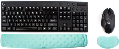 BRILA Memory Foam Mouse & Keyboard Wrist Rest Support Pad Cushion Set for Computer, Laptop, Office Work, PC Gaming - Massage Holes Design - Easy Typing Wrist Pain Relief (Nebula)