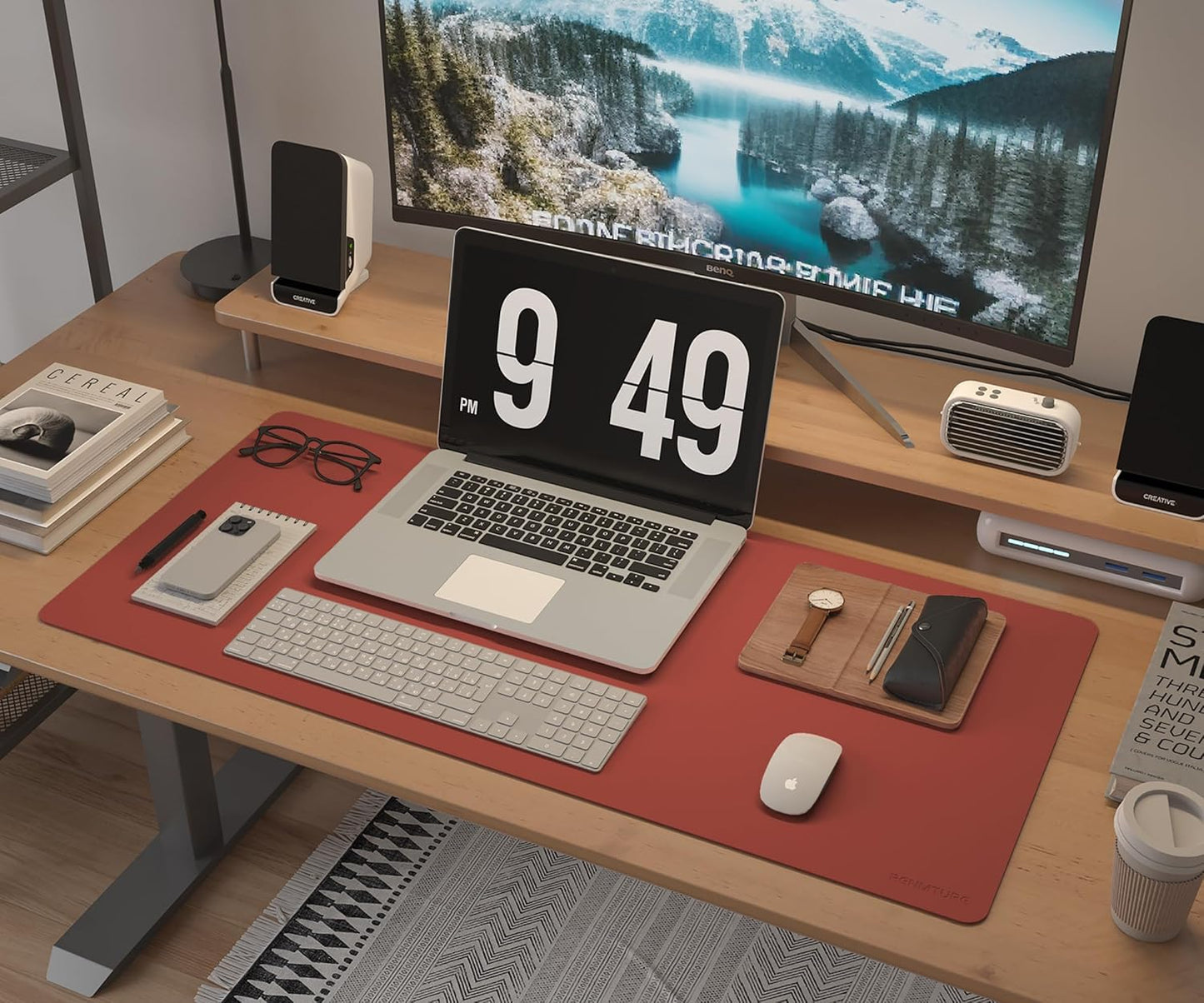RENMTURE Desk Pad, Cork & PU Leather Desk Mat, Large Mouse pad, Non-Slip Desk Protector and Blotter, Waterproof Writing Pad, Desk Accessories and Organizers for Home Office (Light Yellow, 32"x16")