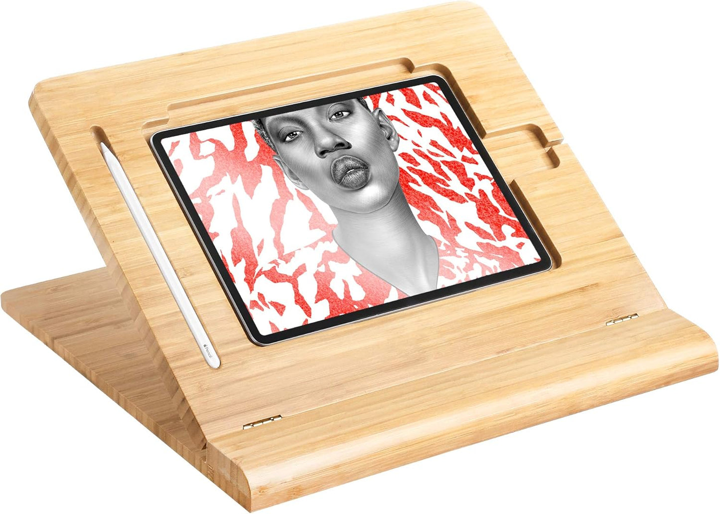 ELETIUO Tablet Stand Holder Adjustable Foldable,Multi-Angle Bamboo Wooden Organizer Desktop Holder for iPad,Stable for Drawing,Watching,Typing (Support Multiple Devices)