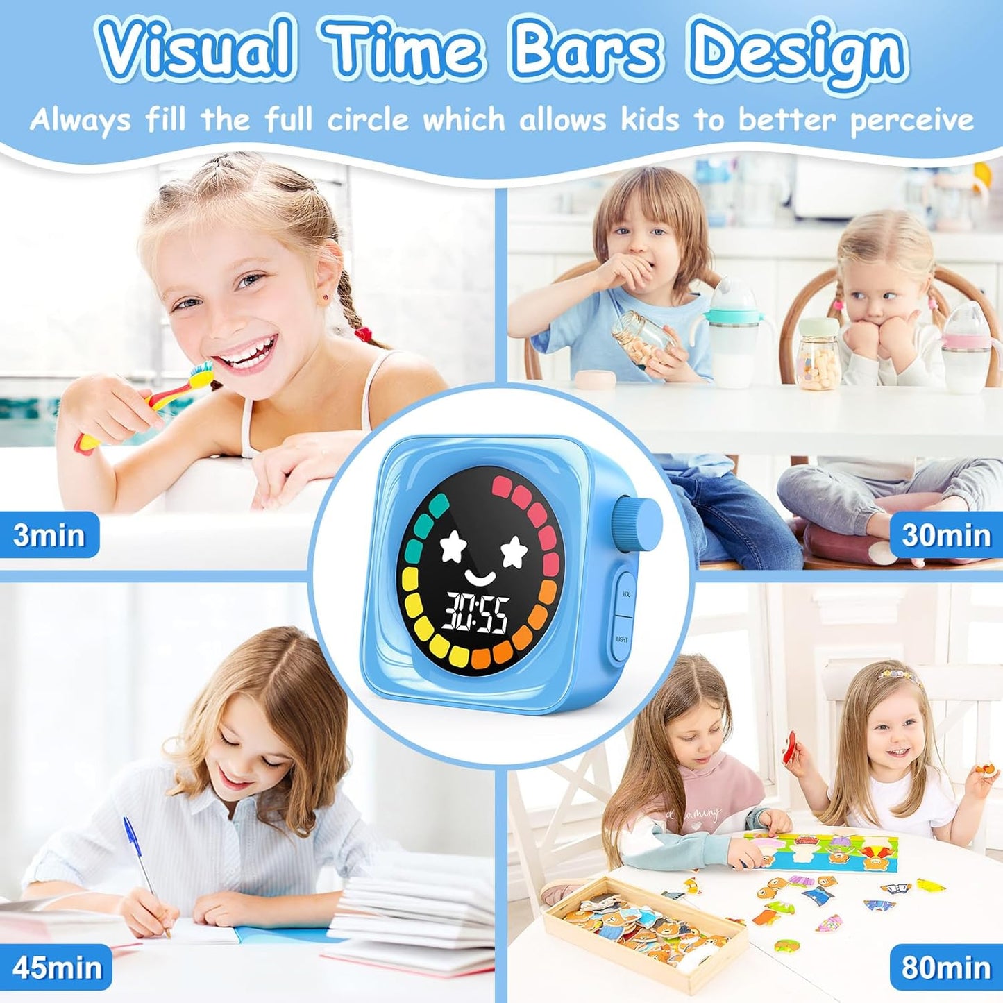 HAUKINIX 99-Minute Visual Timer with Pomodoro Timer Productivity Focus Timer Countdown Stopwatch Desk ADHD for Study, Work, Student, Procrastination, Loud Alarm/Mute/Vibration, 2 Brightness Levels