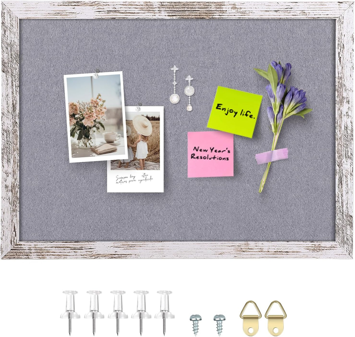 Cork Board Bulletin Board, 11.8x8.6 inches Mini Decorative Hanging Framed Cork Boards for Walls, Pin Board Vision Board for School Home Office, Bulletin Board with Wooden Frame(2230,WH,1p)