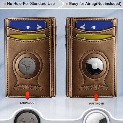 BULLIANT Men Airtag Wallet,Slim Wallet Money Clip Card Holder Magnetic Closure 12 Cards in Front Pocket RFID Blocking