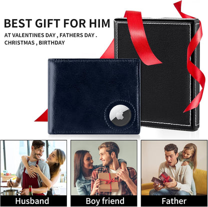 GIPUSSON Slim Leather Wallet for Men Airtag Hidden, Large Bifold Mens Wallet RFID Blocking with ID Windows, Credit Card Holder for Men Wallet
