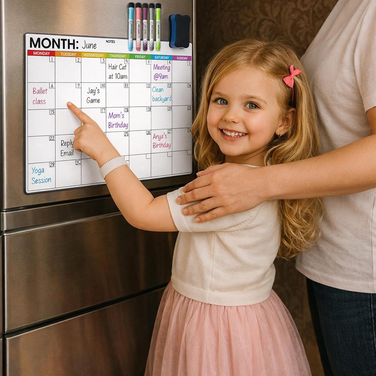 Magnetic Whiteboard for Fridge - Large Dry Erase Calendar for Wall | 2 Magnetic Dry Erase Board 10.5" x 16.5" & 7" x 16.5", Monthly Goal Setting & Habit Tracker, 5 Markers and 6 Adhesive Hooks