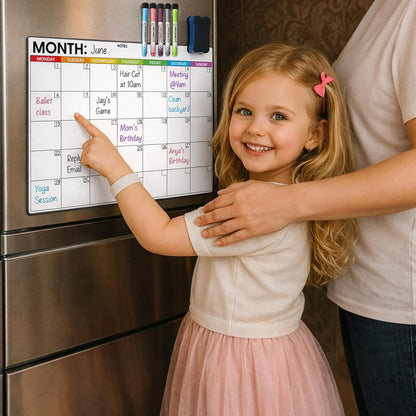 Magnetic Whiteboard for Fridge - Large Dry Erase Calendar for Wall | 2 Magnetic Dry Erase Board 10.5" x 16.5" & 7" x 16.5", Monthly Goal Setting & Habit Tracker, 5 Markers and 6 Adhesive Hooks