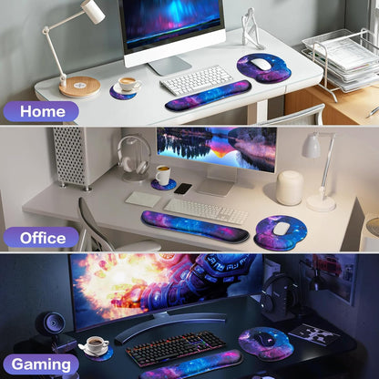 Ergonomic Keyboard Wrist Rest, Mouse Pad with Wrist Rest Anime, Cat Gaming Mousepad with Wrist Support, Memory Foam Wrist Rest Set for Computer Keyboard, Funny Cute Office Desk Accessories