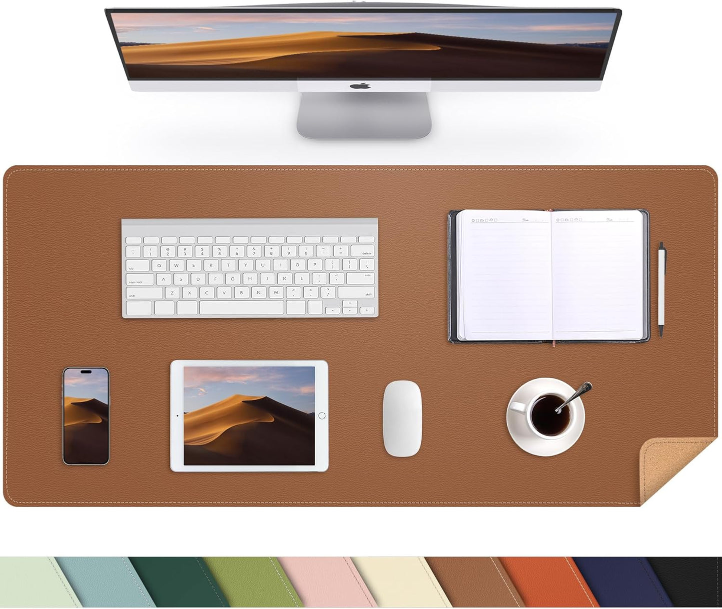AFIING Large Desk Mat 47" x 17", Dual-Sided Natural Cork & PU Leather Desk Pad, Non-Slip Waterproof Mouse Pad for Office, Home & Gaming, Black