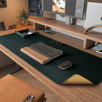DAWNTREES Dual Sided Desk Mat,Leather Desk Pad,Brown 40"x16",Cork Desk Mat Protector,with PU Leather Valet Tray Organizer,Large Mouse Pad,Desk Writing Pad for Office and Home