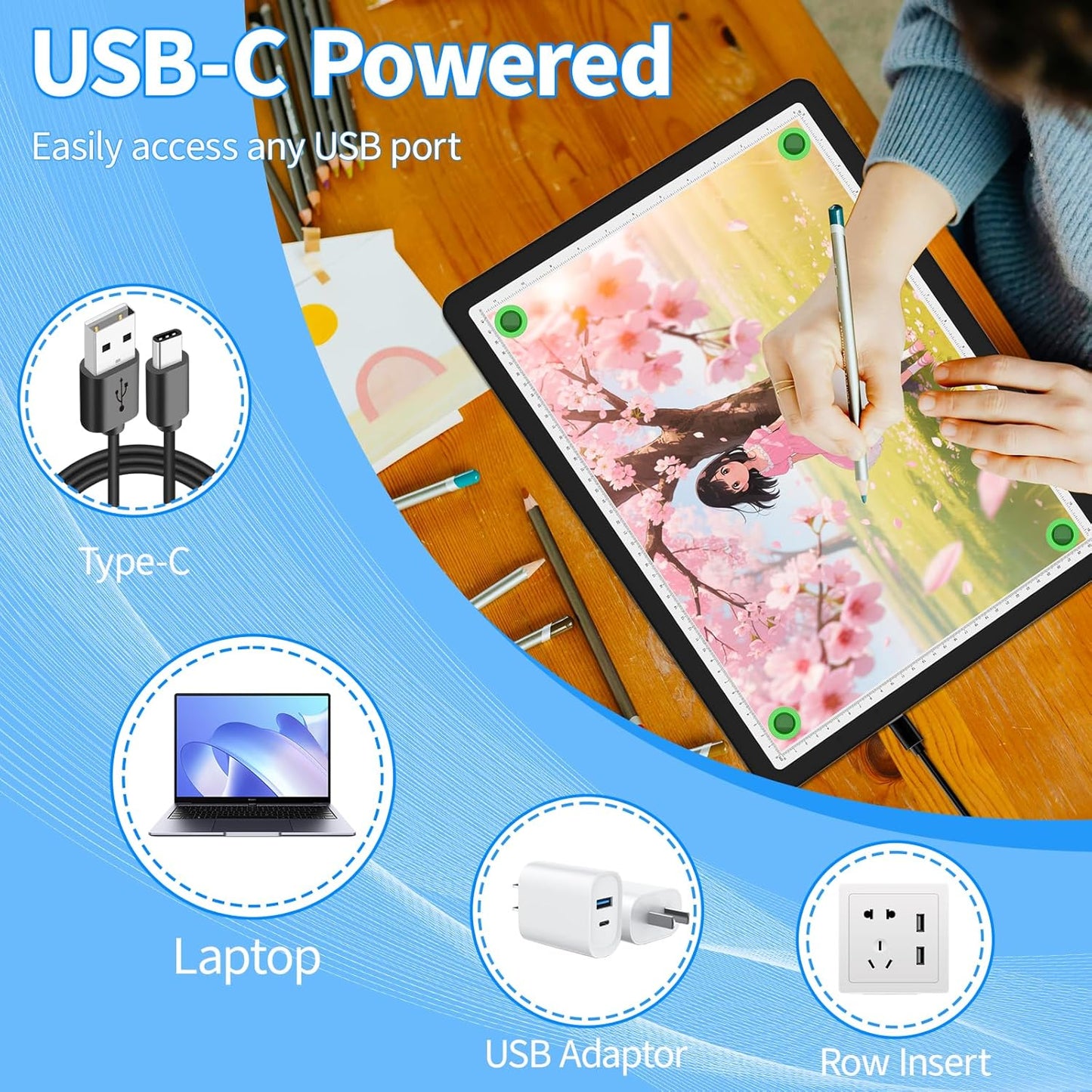 KOBAIBAN A4 Light Box for Tracing, Light Board with Side Physical Buttons, Magnetic Light Pad for Diamond Painting, Stenciling, Weeding Vinyl, USB LED Lighting Board (Black, 35.2 x 25.4 CM)