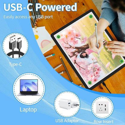 KOBAIBAN A4 Light Box for Tracing, Light Board with Side Physical Buttons, Magnetic Light Pad for Diamond Painting, Stenciling, Weeding Vinyl, USB LED Lighting Board (Black, 35.2 x 25.4 CM)