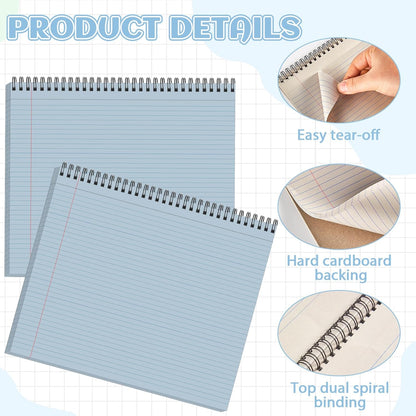 gisgfim 6 Packs 9.5" x 11" Landscape Note Pads College Ruled Notebooks Perforated Notepads 40 Sheets Punched Top Spiral Bound Notebooks 80GSM Lined Notepads for School,Office,Home (Neutral Color)