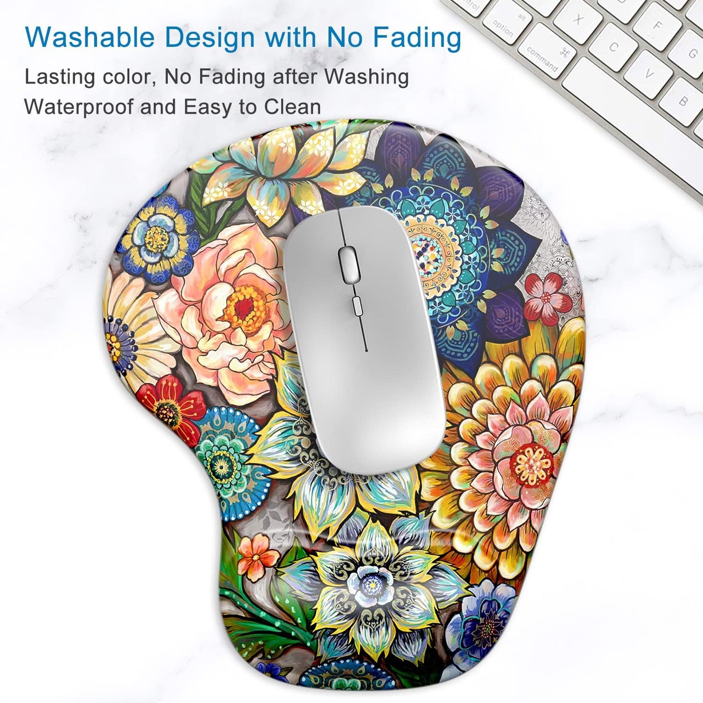 ITNRSIIET Ergonomic Mouse Pad with Gel Wrist Support Wrist Rest Smooth Surface Non-Slip PU Base Comfortable Office Supplies Pain Relief, 9.5 x 8 inches, Beach