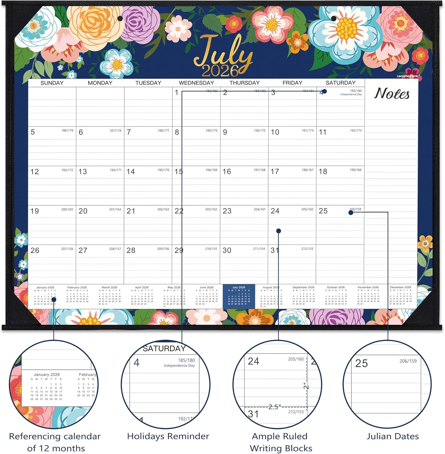 2026-2027 Desk Calendar - Large Desk Calendar 2026-2027, JUL 2026 - DEC 2027, 22" x 17", 18 Months Calendar Large, Desk/Wall Calendar 2-IN-1 with Corner Protectors, Desk Pad, To-Do List & Notes - Blue
