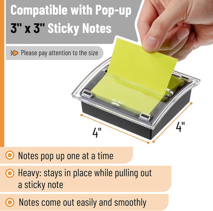 Mr. Pen- Pop Up Note Dispenser, 3" x 3", 2 Pack, Black Base, Clear Top, Sticky Note Dispenser, Sticky Note Holder for Desk