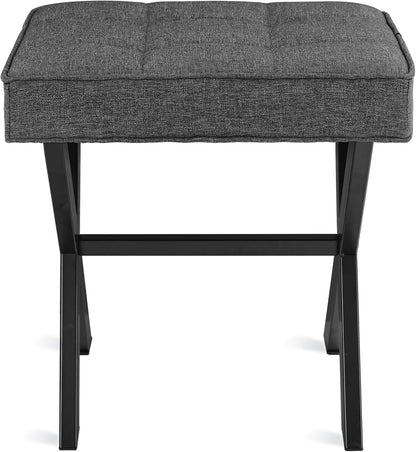 LUE BONA Square Linen Makeup Stool, Metal X Legs, Small Ottoman Stool Chair for Vanity, Modern Padded Seat Foot Rest for Makeup Room, Bathroom