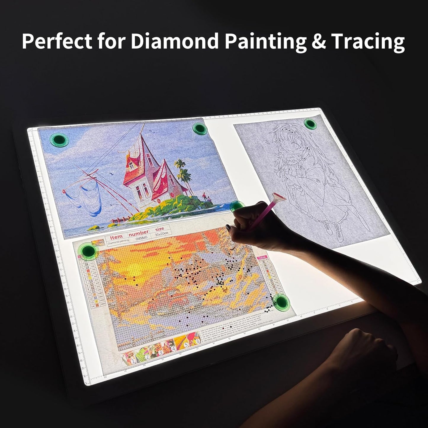 Phylosal Rechargeable A3 LED Light Pad for Diamond Painting, Ultra-Thin Magnetic Tracing Light Box for Drawing, Diamond Art Light Board with Side Button, Super Bright Light Table for Sketching (White)