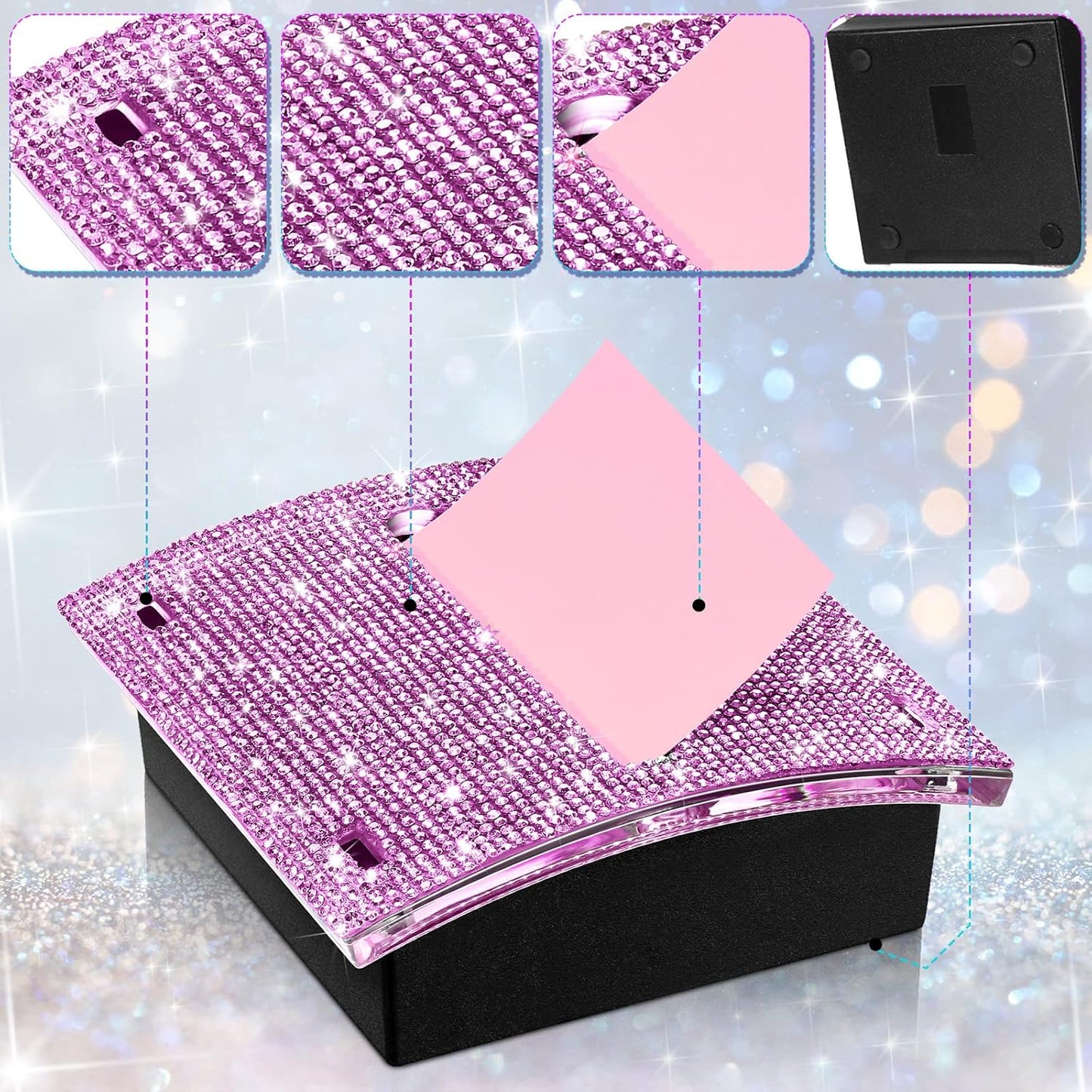 Eersida Rhinestone Self Stick Note Pad Holders 4 x 4 Inches Pink Cute Note Holder Sticky Dispenser Bling Memo Stick Dispenser for Office Employee Coworkers Gifts Home Desk Supplies