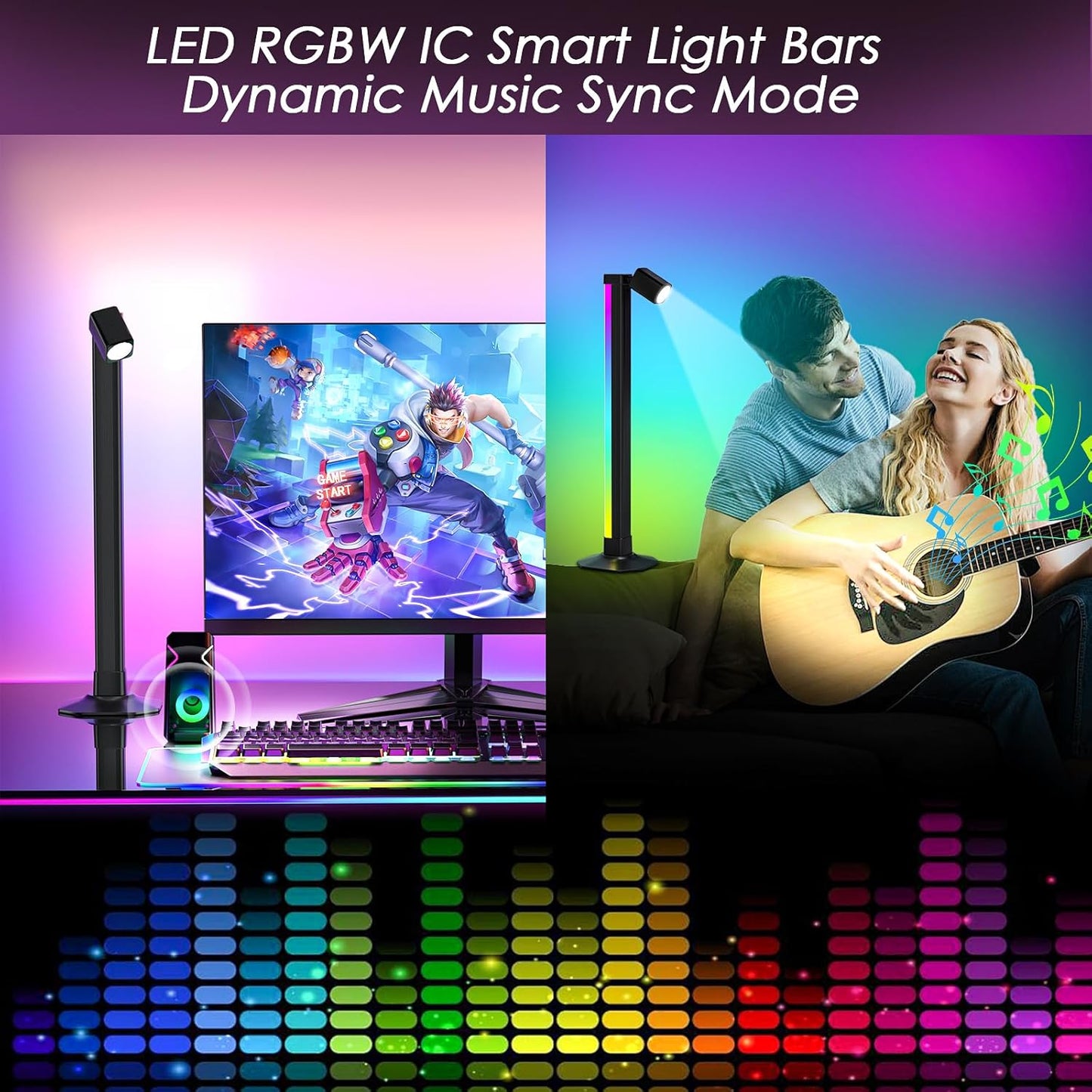 360° Smart Light Bar, RGB Light Bars, Crystal Ambient Mood Light with 16 Million Colors, 213 Preset & 8 Scene Modes, Music Sound Sync, 3 Modes Control, RGB & IC Backlight for TV/Monitor/Gaming/Room
