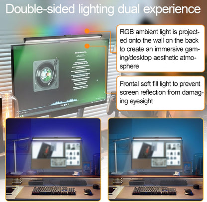 Dual-Sided Screen Light Bar, RGB Atmosphere Backlight & 3 Color Temperatures, Touch Control Non-Magnetic Lamp for Low-Light Eye Care