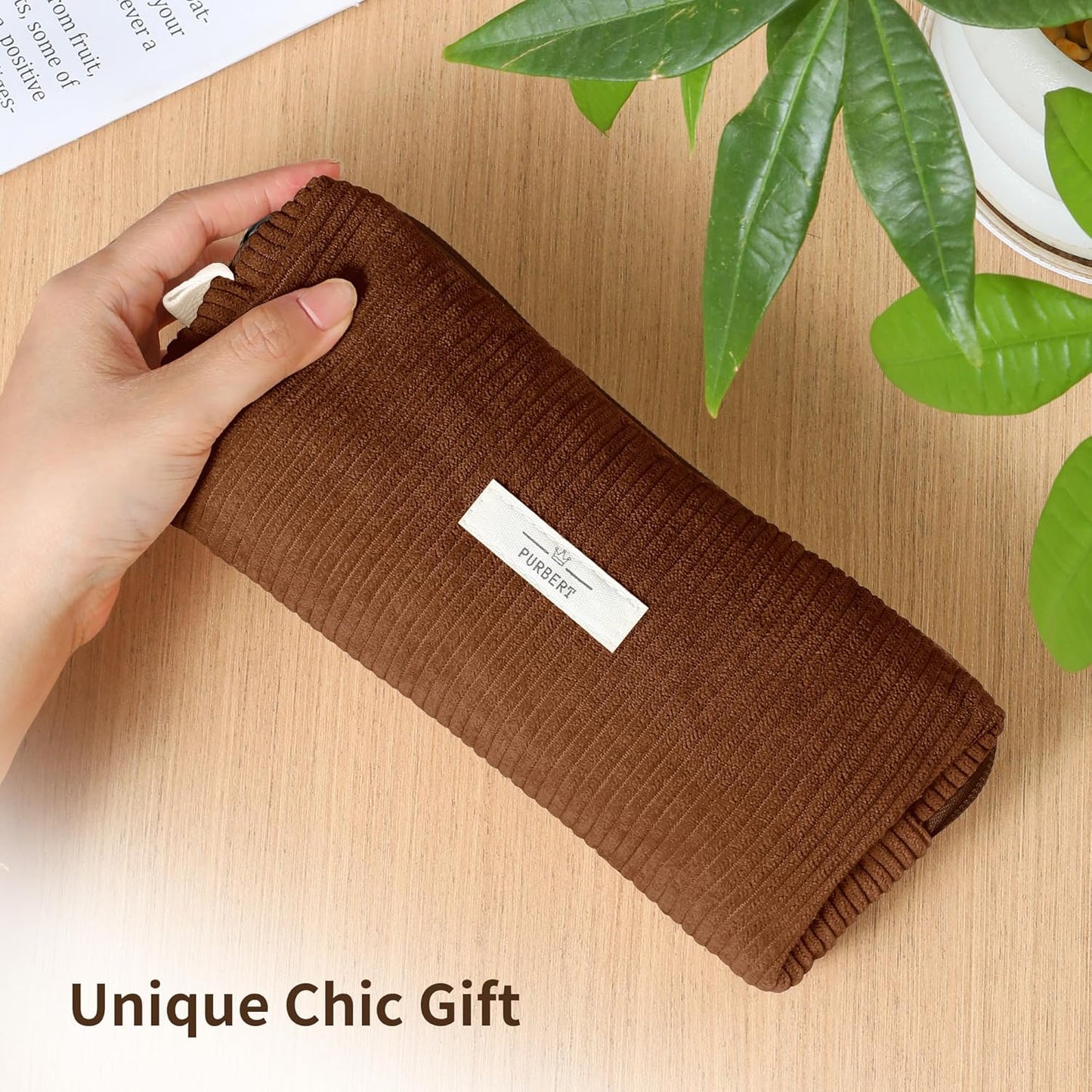 Pencil Bag Pen Case, Soft Corduroy Small Pencil Pouch Organizer with Zipper, Cute Pencil Case Pouch Stationery for Girls and Boys – Apricot