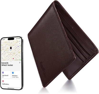 Wallet for Men, Built-in Bluetooth Tracker with Apple Find My (iOS Only), RFID Blocking Bifold Mens Air Tag Wallet with GPS Tracker, Rechargeable Wallets Finder, Gift for Him, Carbon Black