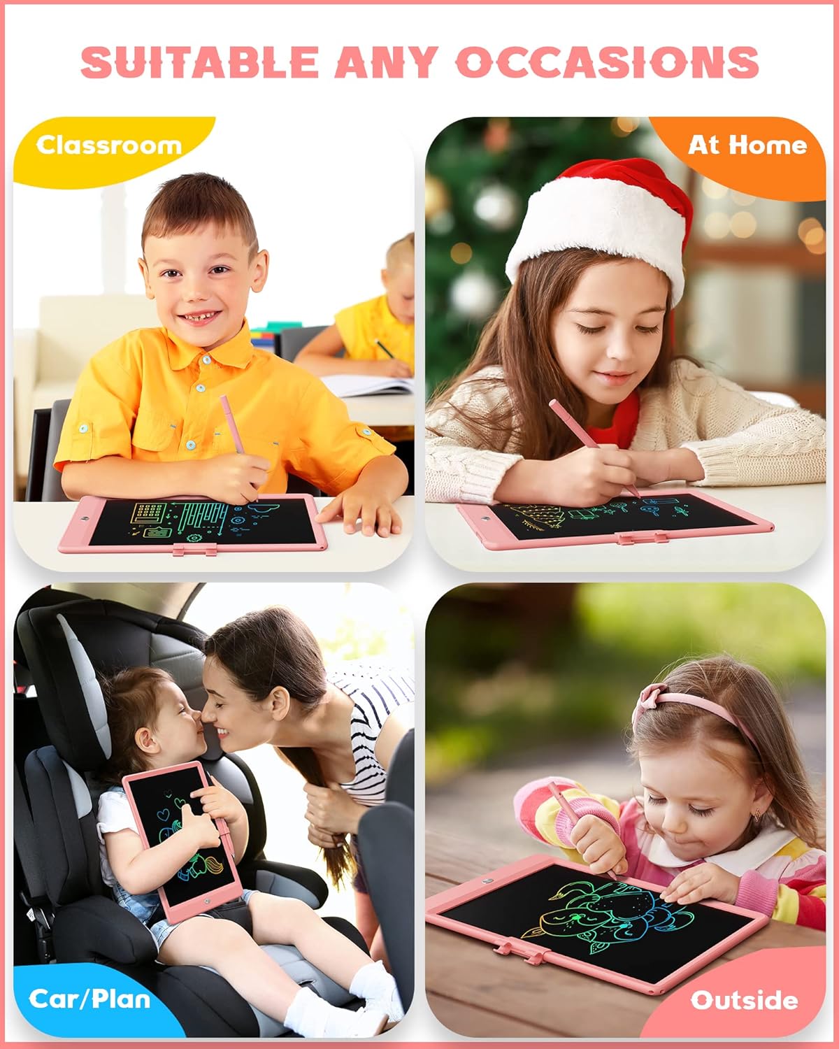 Bravokids 12 Inch LCD Writing Tablet for 3 Year Olds - Electronic Drawing Pad and Doodle Board as Educational Birthday Gifts for Girls and Boys (Pink)