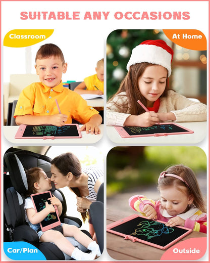 Bravokids 12 Inch LCD Writing Tablet for 3 Year Olds - Electronic Drawing Pad and Doodle Board as Educational Birthday Gifts for Girls and Boys (Pink)