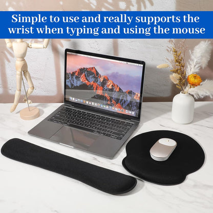 10 Pcs Ergonomic Keyboard Wrist Pad Set with Mouse Pad and Keyboard Wrist Rest, Memory Foam Comfort Support for Typing Gaming Office Laptop Computer (Black)