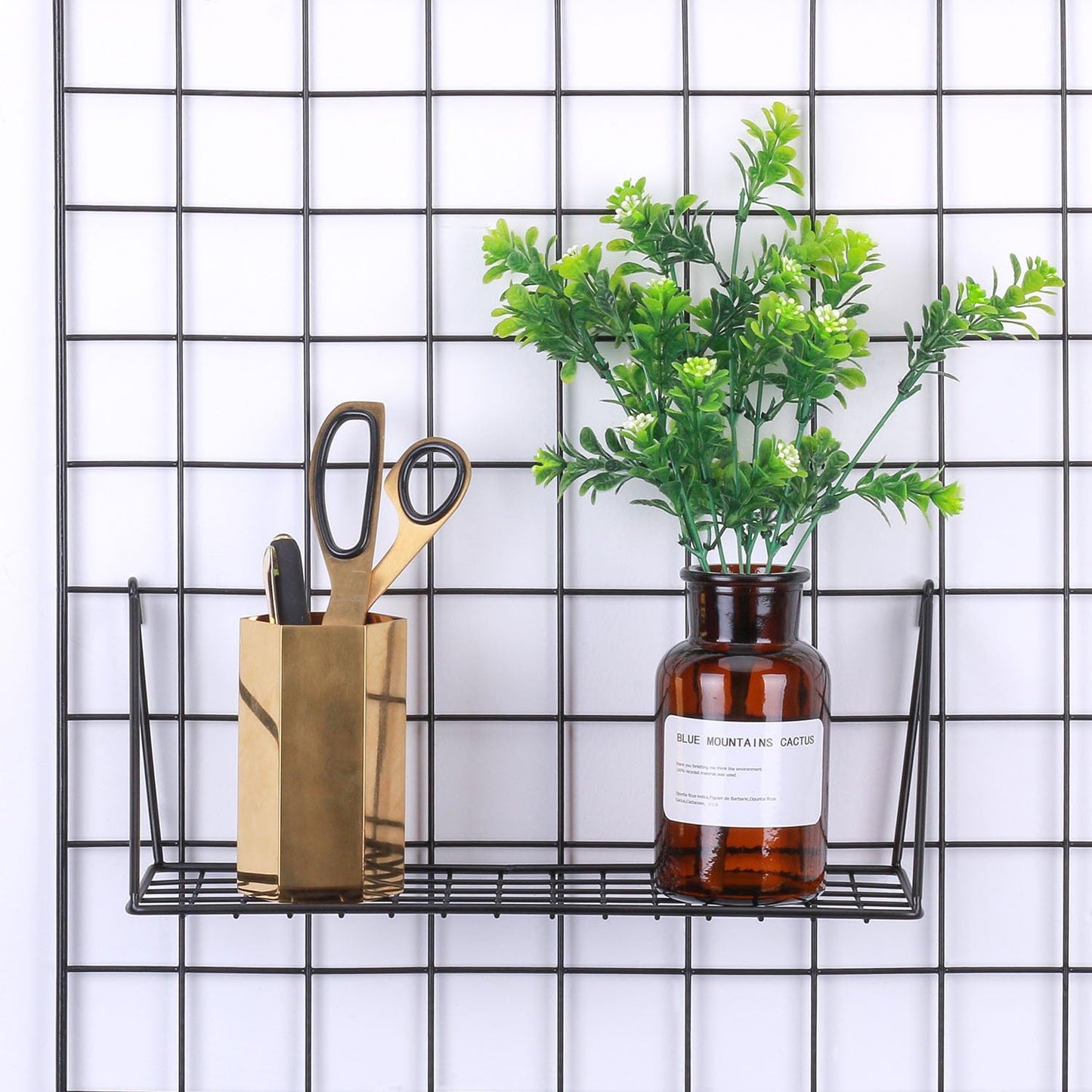 Kaforise Hanging Straight Shelf for Wire Wall Grid Panel, Small Wire Wall Organizer and Display Shelf, Size 11.8" X 4.3",Black Painted (4)