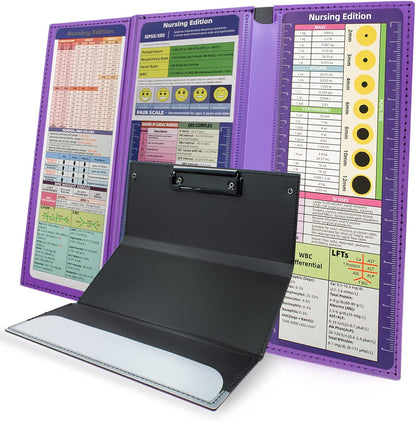 TWUTGAYW Nursing Clipboard, Portable Foldable Clipboard Pocket Size, 3 Layers Clip Board with Pen Holder for Students, Doctors, Nursing Edition clipboard with Elastic Band Notepad (Purple)
