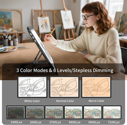 YINGWOND Rechargeable A4 Light Pad with Stand,7100LUX Magnetic Diamond Art Light Board,3 Light Colors,Adjustable Brightness,Portable Wireless Light Box for Tracing,Drawing,Sketching