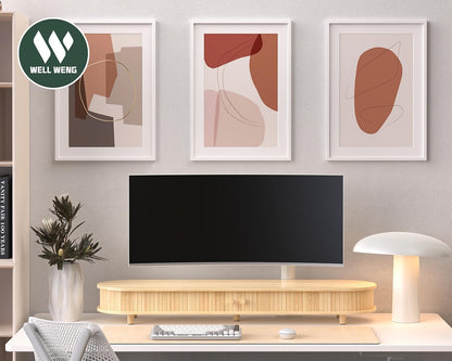 Bamboo Monitor Stand with Storage, Curved Computer Laptop Stand Desk Shelf Organizer with Sliding Doors (25 inch)