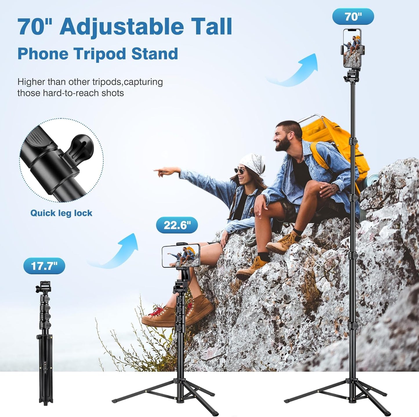 Phone Tripod, 86" Tall Tripod for iPhone with Flexible Gooseneck & Remote, Portable Aluminum Cellphone Stand for Selfies, Video Recording,Travel, Compatible with iPhone Android