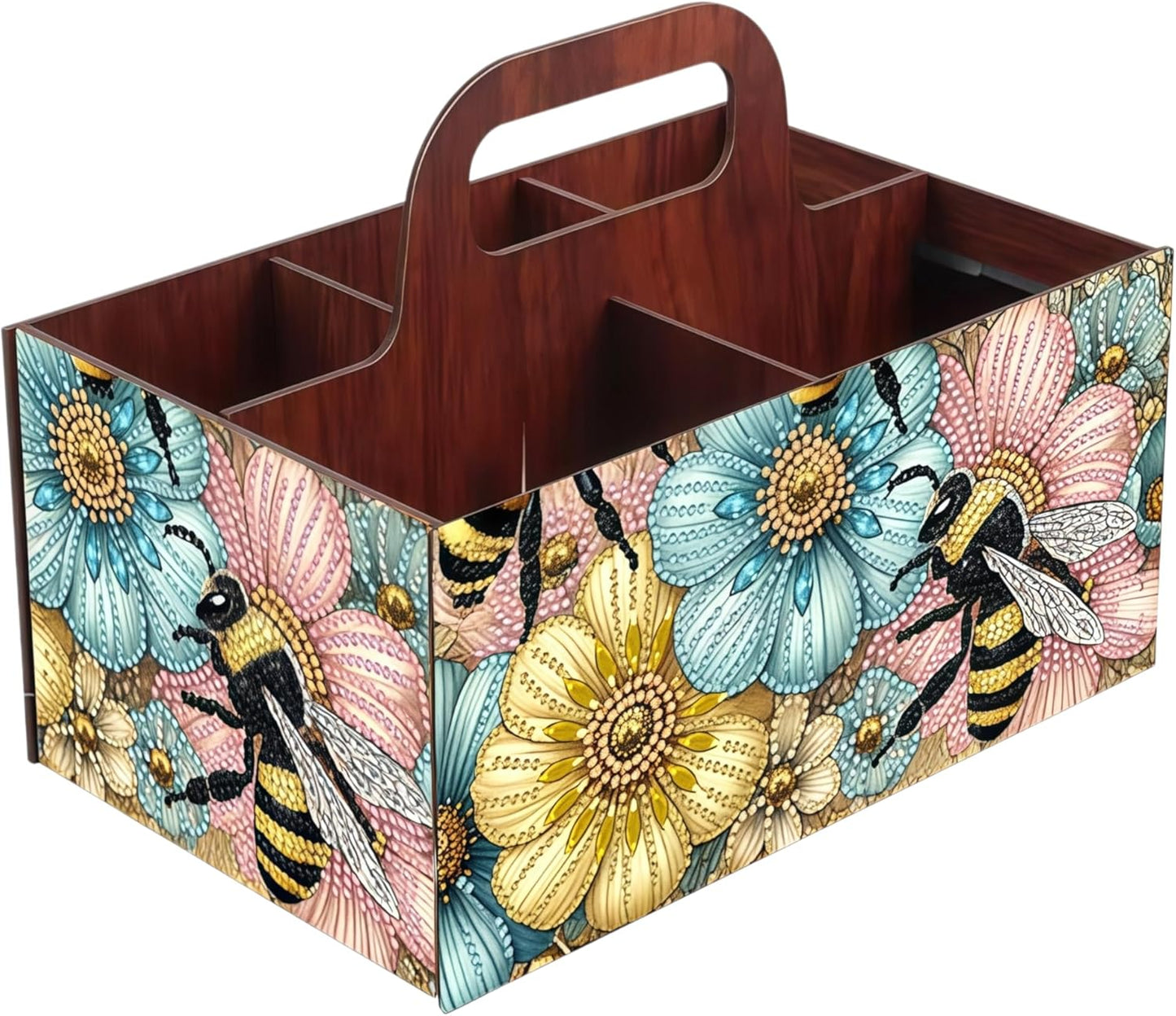 LSQFS DIY Diamond Painting Storage Box, Wooden Multi-Grid Organizer with Handle, Portable Desktop Caddy for Art Kits, Craft Tools, Makeup Brushes, Stationery Home Office