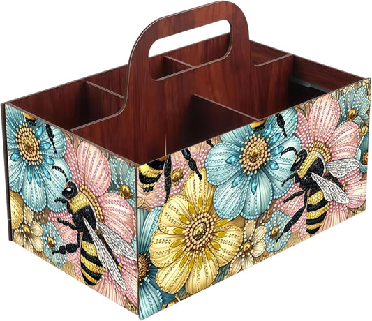 LSQFS DIY Diamond Painting Storage Box, Wooden Multi-Grid Organizer with Handle, Portable Desktop Caddy for Art Kits, Craft Tools, Makeup Brushes, Stationery Home Office