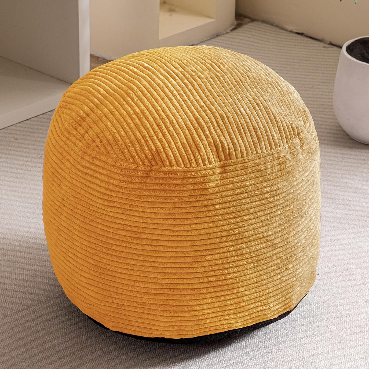 HIGOGOGO Round Stuffed Pouf Ottoman, Corduroy Poufs with Foam Chunk Filling, Furry and Fluffy Pouf Foot Stool Storage Ottoman, 20 X 15 Floor Poufs Foot Rest for Living Room, Dark Grey