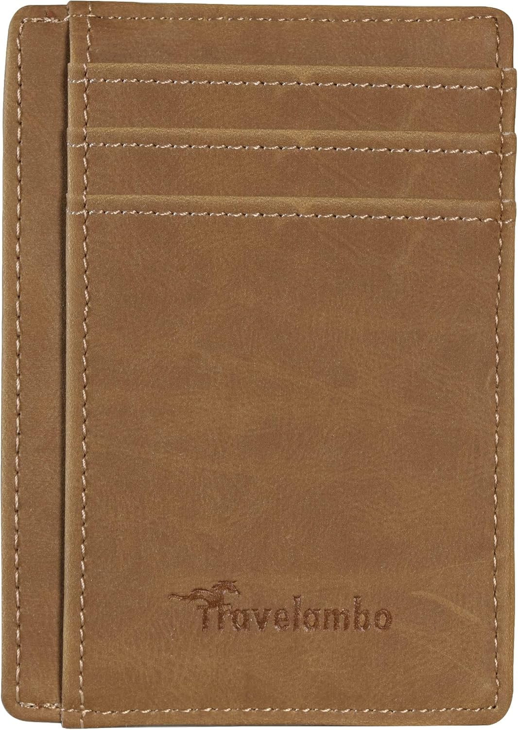 Travelambo Slim Wallet Front Pocket Minimalist Leather RFID Blocking Medium Size