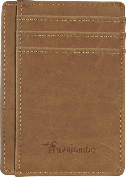 Travelambo Slim Wallet Front Pocket Minimalist Leather RFID Blocking Medium Size