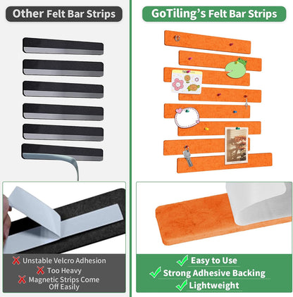 Cork Board for Walls - 8 Pack Felt Pin Board Bar Strips - Self-Adhesive Lightweight Bulletin Board - Cork Board for Office with 40 Push Pins No Damage for Wall
