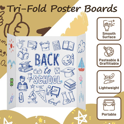 PSHVYM 4 Pcs Trifold Poster Board, 26 x 17 inches Poster Board with Double Sided Tapes and Cardboard, Corrugated Presentation/Display Board for School Project, Science Fair, Business