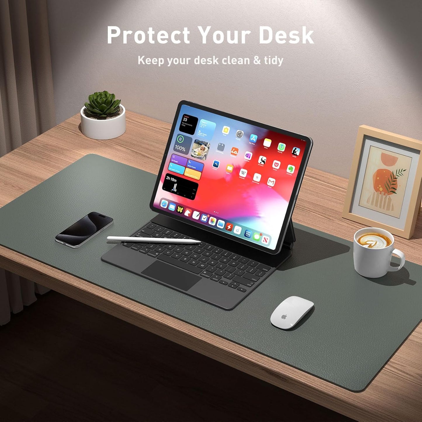 Aothia Leather Desk Pad Protector, Mouse Pad, Office Desk Mat, Non-Slip PU Leather Desk Blotter, Laptop Desk Pad, Waterproof Desk Writing Pad for Office and Home (Black,36" x 17") - Colors A