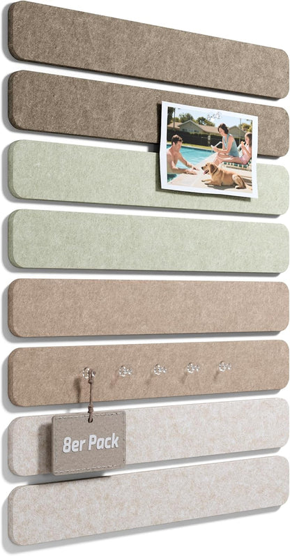 Fluxynara Cork Board Alternative Felt Strip Board 8-Pack 13"x2", Office Pin Board with 50 Push Pins, Adhesive Install for Bedroom Door & Home Office(Linen Dusk)