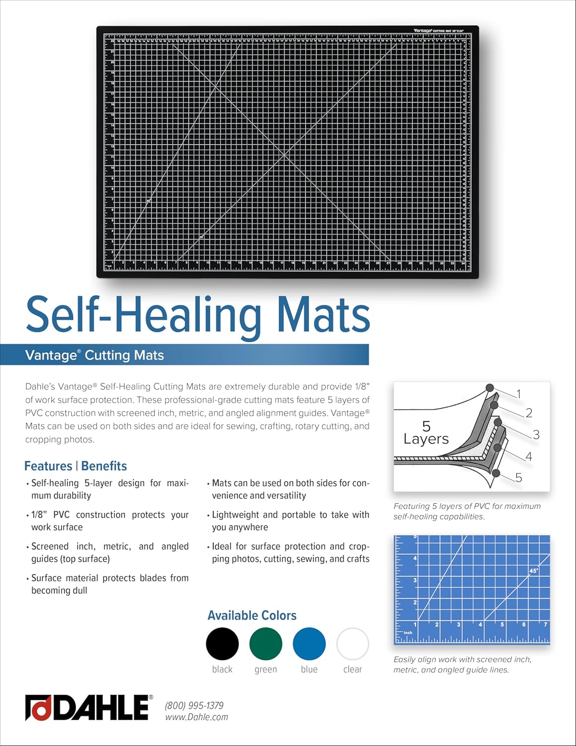 Dahle Vantage 10670 Premium Self-Healing Cutting Mat, 9"x12", 1/2" Grid, 5 Layers for Max Healing, Perfect for Crafts & Sewing, Black