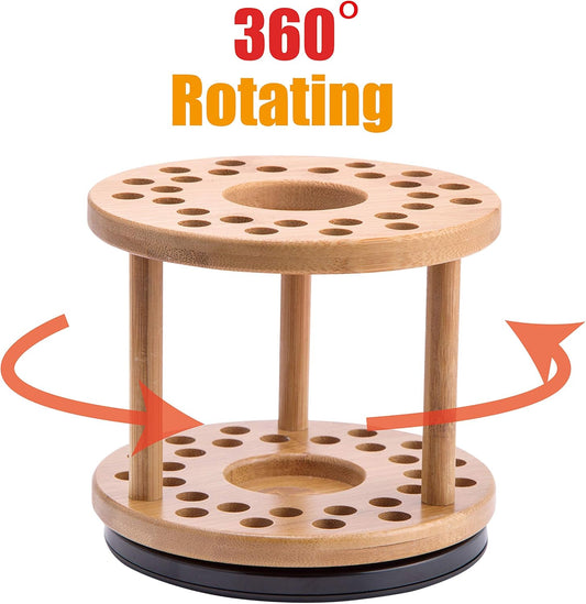JackCubeDesign 360 Rotating Paint Brush Holder Bamboo Watercolor Artist Brush Water Coloring Organizer Display Stand Tray Rack with 27 Holes and 1 Big Hole – MK441A