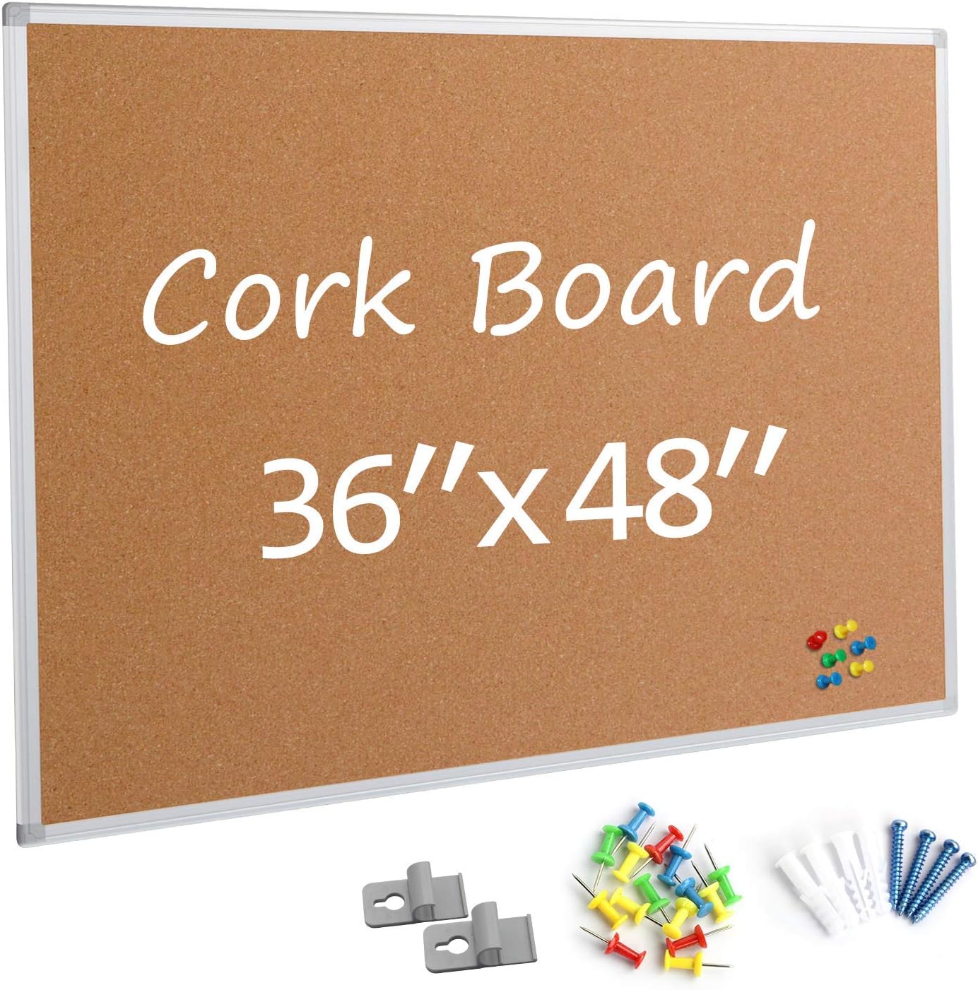 Bulletin Board 36 x 48, Silver Aluminium Framed 4x3 Large Wall Mounted Cork Office Notice Pin Board