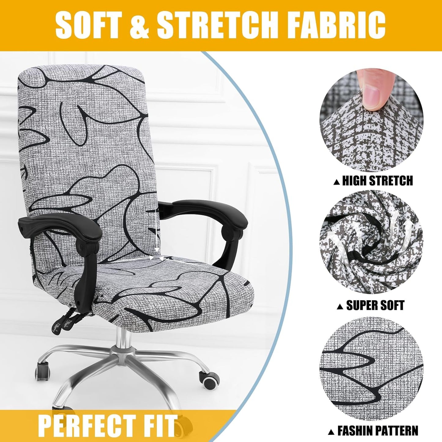 Smiry Stretch Printed Office Chair Armrest Covers, 2 Pcs Soft Fit Removable Washable Computer Desk Chair Arm Covers Protector, Black