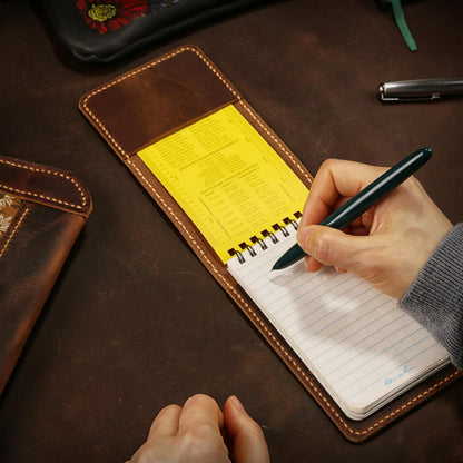 Genuine Leather 3x5 Top-Spiral Notebook Cover, Pocket Notepad Holder Compatible with Rite in the Rain 3" x 5" Memo Pads, Hand-Stitched EDC Case