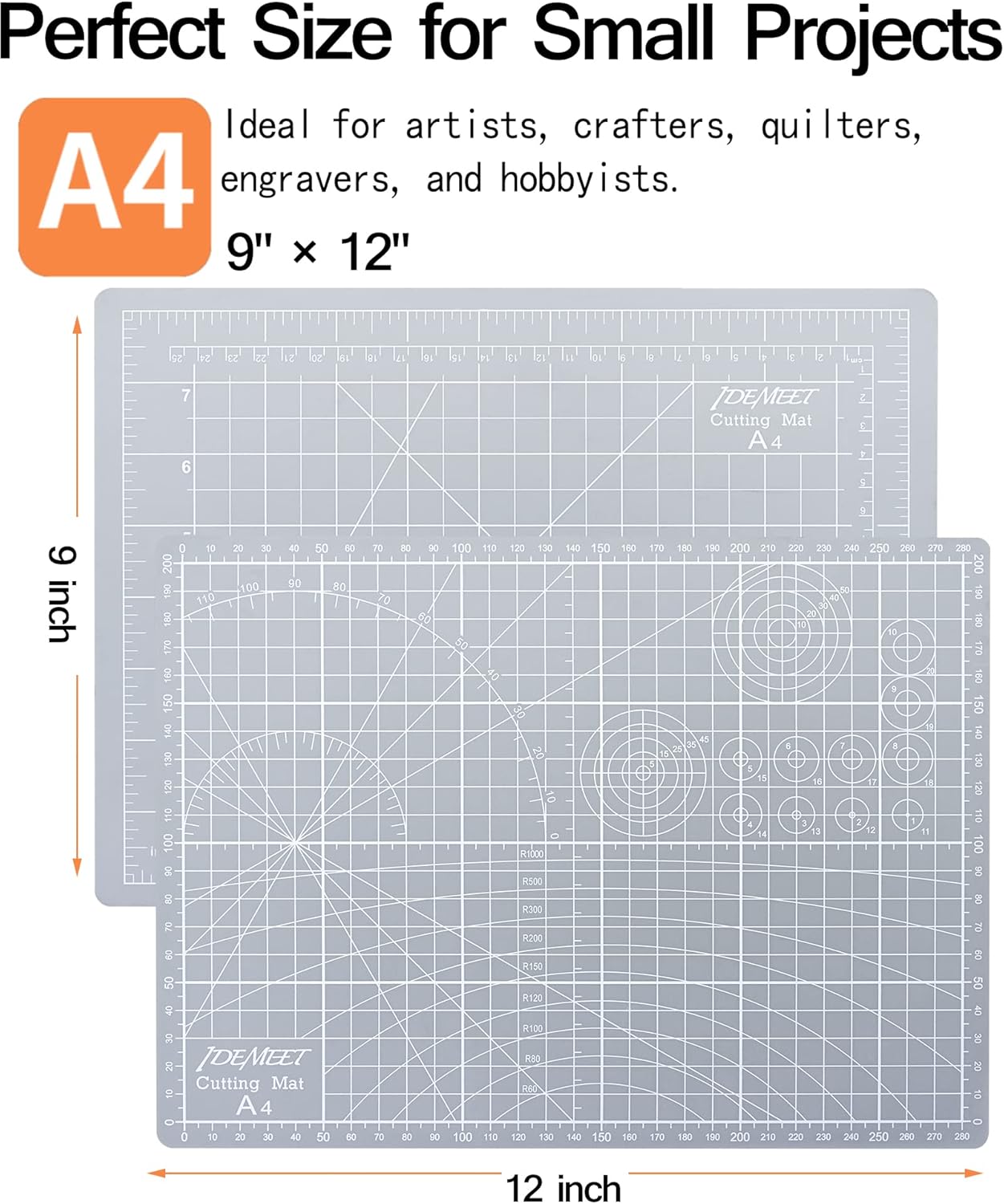 Density-upgraded 18"x12" Self Healing Cutting Mat, Idemeet Rotary Sewing Mat for Crafts, 5-Ply Blade Table Protector Cut Board for Fabric Leather Cutting Quilting Modeling Hobby Project, A3, Black